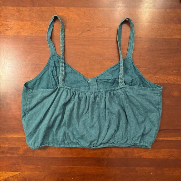 American Eagle Boho Teal Embroidered Button-Front Crop Top Size L - Picture 2 of 6